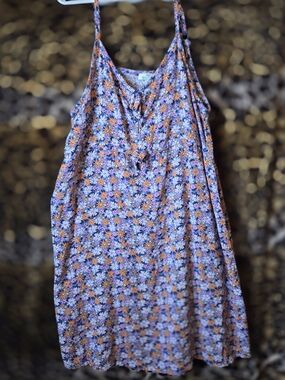 dip Floral Spaghetti-Strap Dress in Blue with Orange & White Daisies